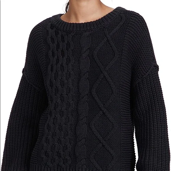 Free People Dream Cable Crew Sweater in Black NWT Small - Picture 2 of 14